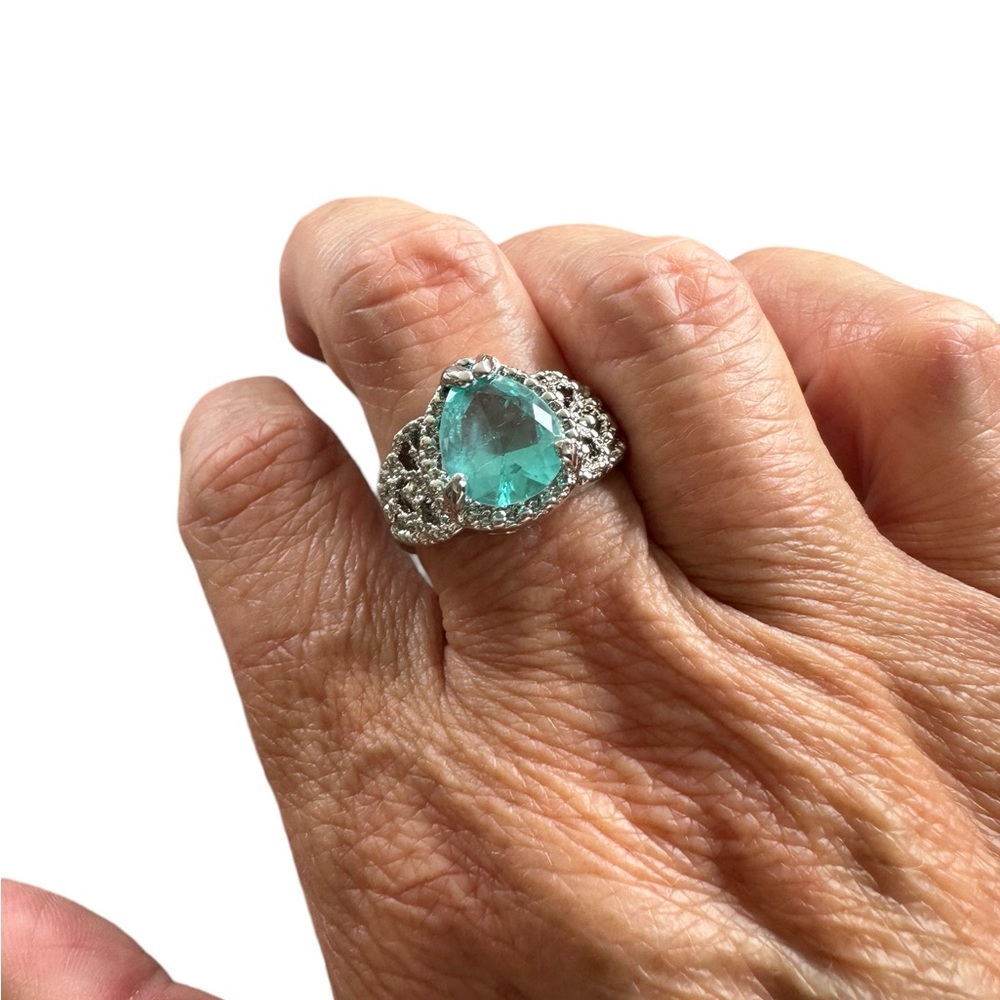 Light Turquoise Teardrop Gemstone Silver Ring - Picture 2 of 7